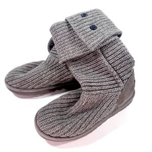 UGG Australia Cardy Knit Boots Womens Gray Button Fold Over Size 7
